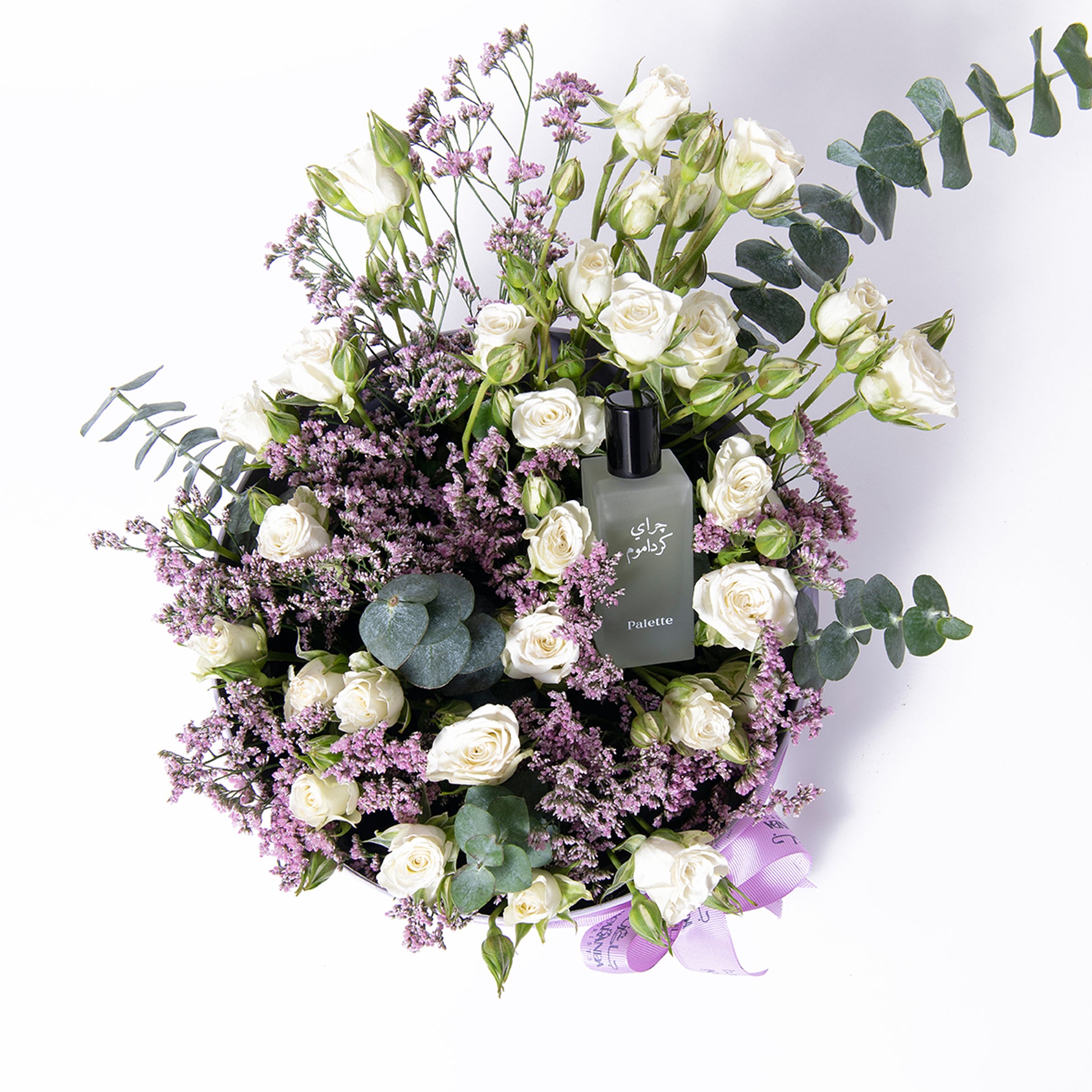 Round Flower Box Bouquet with Perfume Palette