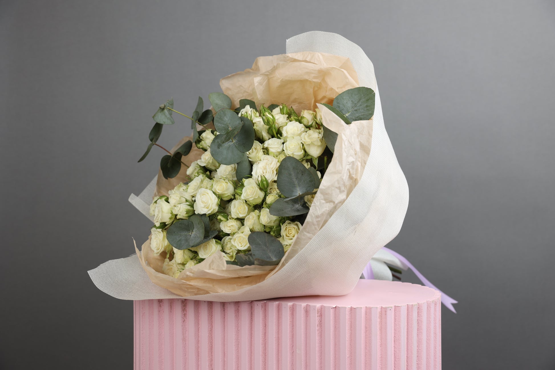 Baby roses and eucalyptus bouquet